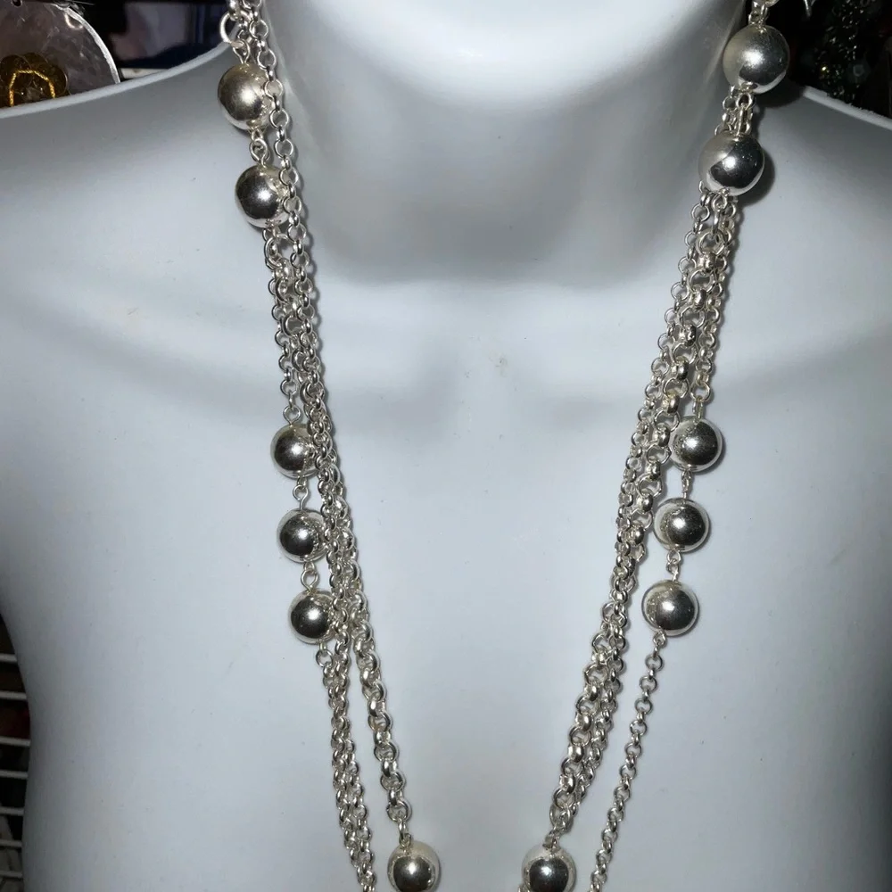 Elegant Silver long beaded multi layer Necklace new old stock - Picture 3 of 4